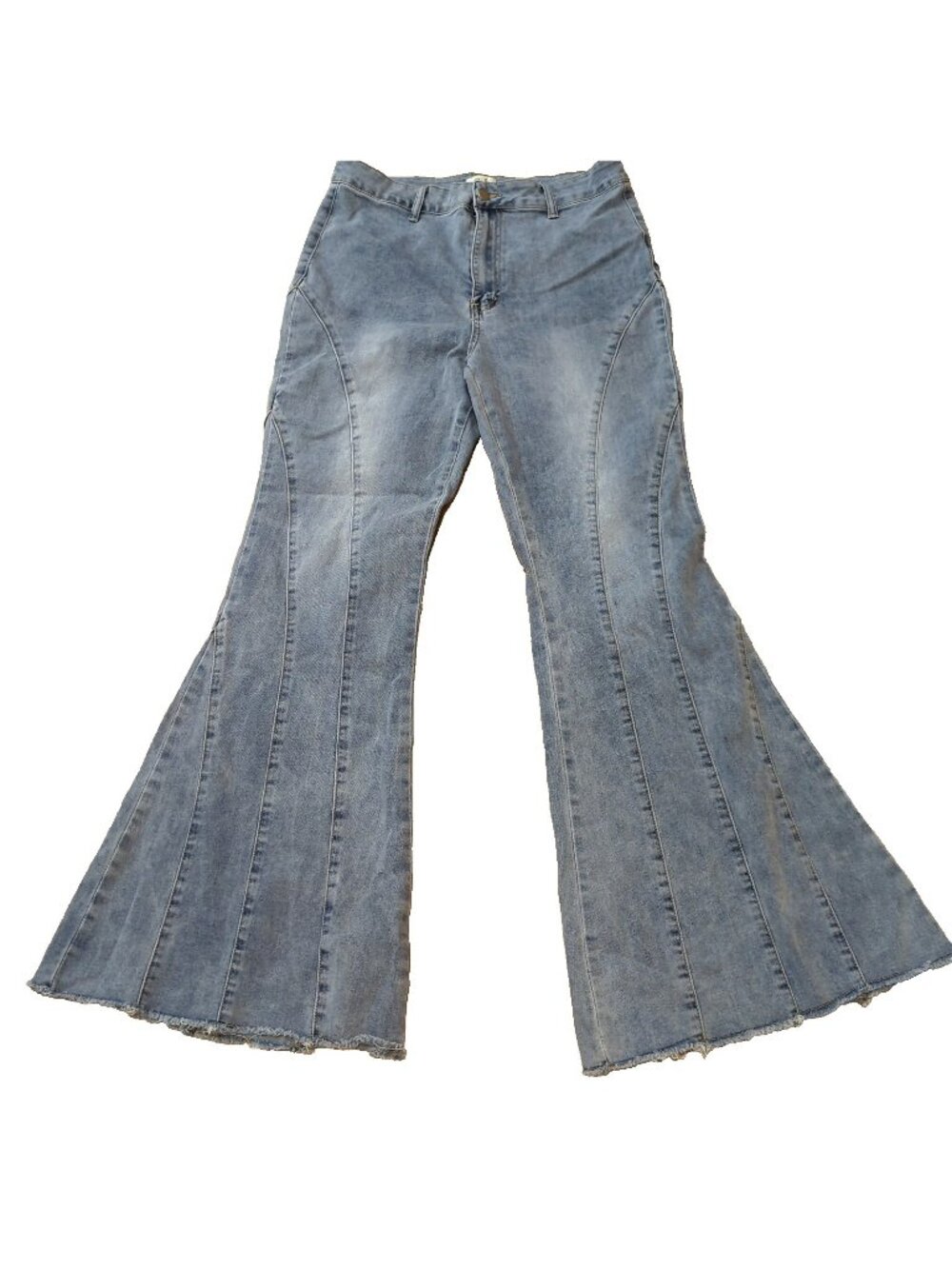 Easel Jeans Flare Bell Bottom Light Wash Raw Hem Size L (31 waist) Boho Retro-lp